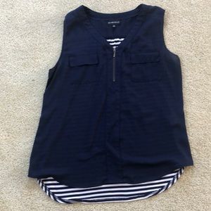 My Michelle Sleeveless Blouse, Navy and White, XL EUC